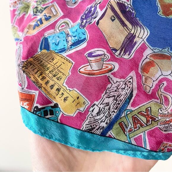 Morgan Taylor Silk Scarf Multicolor Travel Print - Picture 3 of 6